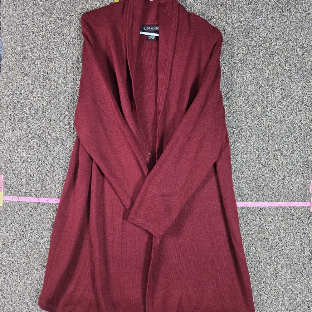 Dialogue Cardigan Women Medium Burgundy Merino Wool Blend Open Front Shawl